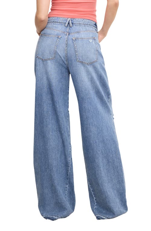 Good American Good Standard Ease Ripped Mid Rise Wide Leg Jeans In Indigo876