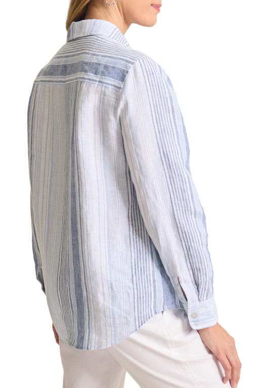 Tommy Bahama Breezy Bay Linen Stripe Button-up Shirt In Chambray Blue