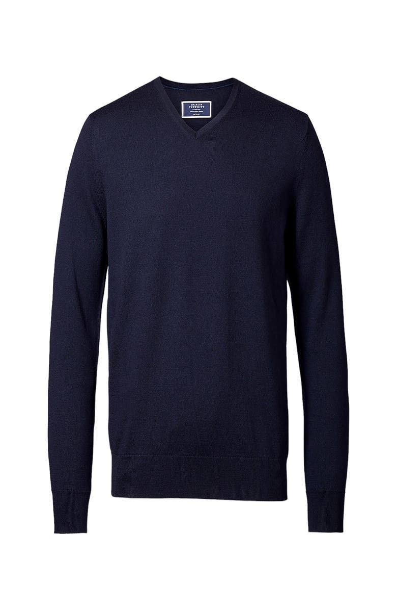 Charles Tyrwhitt Pure Merino V Neck Sweater, Alternate, color, Navy