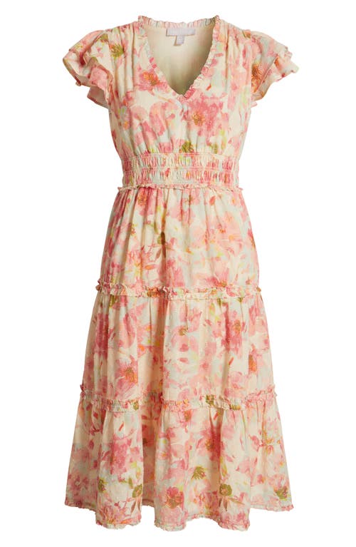 Chelsea28 Flutter Sleeve Tiered Cotton Midi Sundress In Multi