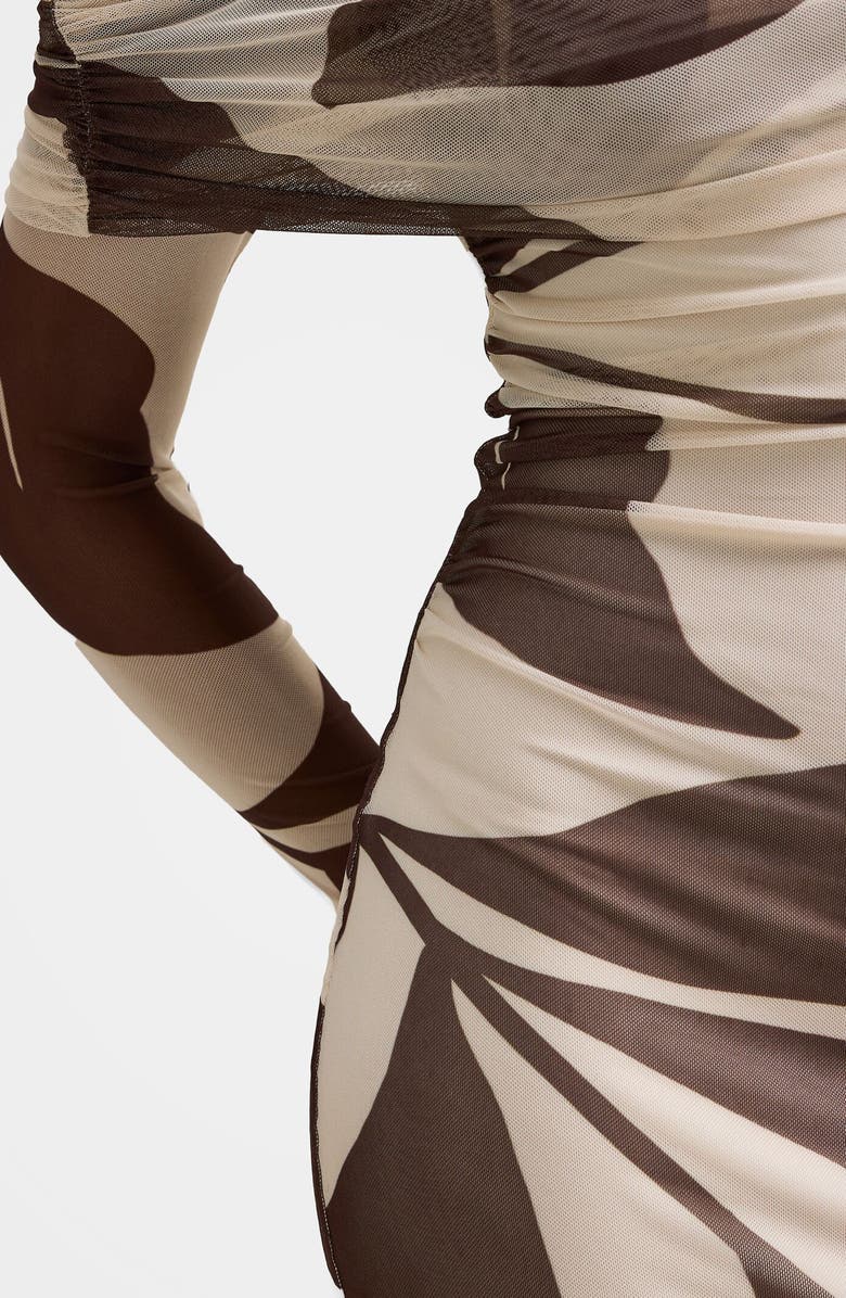 Ever New Minnie Long Sleeve Off the Shoulder Mesh Midi Dress, Alternate, color, Liston Stencil