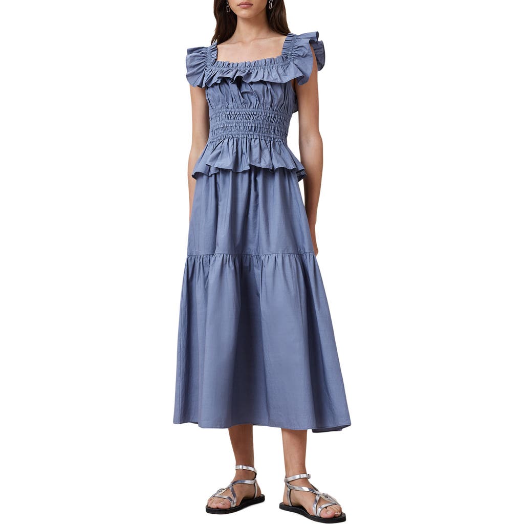 ALLSAINTS ALLSAINTS HALIA RUFFLE COTTON POPLIN MIDI SUNDRESS