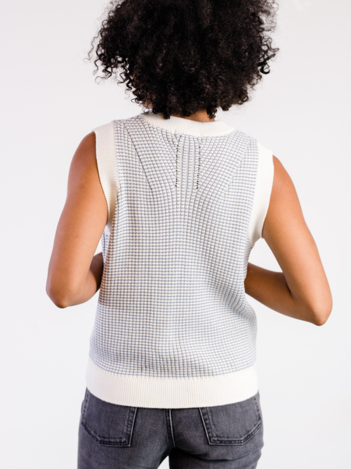 Able Liza V-neck Sweater Vest In Slate Blue/almond Stripe