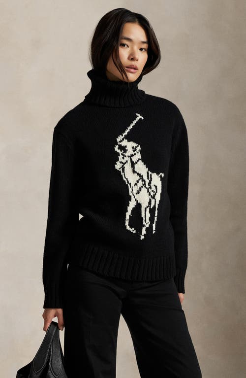 Polo Ralph Lauren Contrasting Graphic Wool Turtleneck Sweater In Black