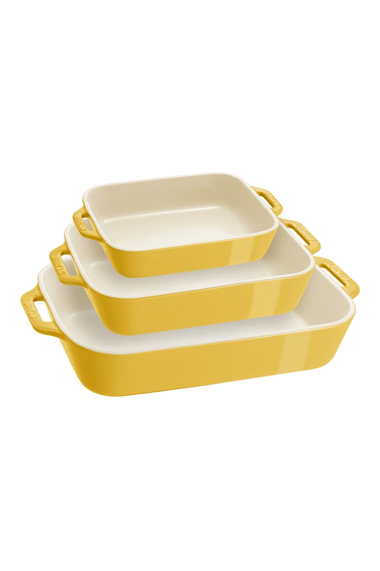 3-Piece Ceramic Rectangular Baking Dishes, Main, color, CITRON