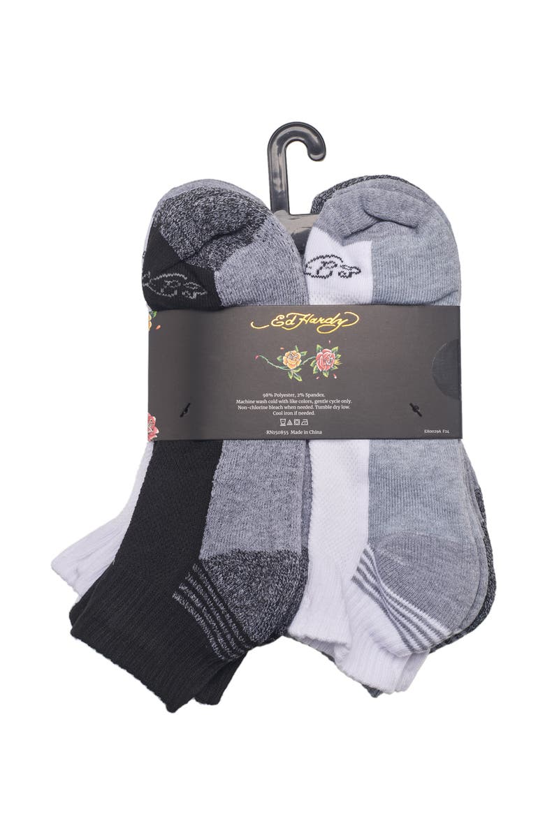 Ed Hardy Athletic Logo Half Cushion Quarter Sock 8-Pack, Alternate, color,