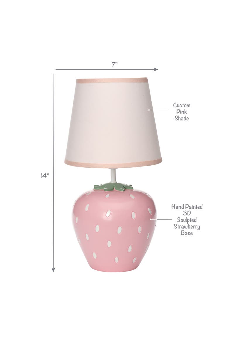 Flower Power Hand-Painted Custom Strawberry Lamp with Shade, Alternate, color, Pink