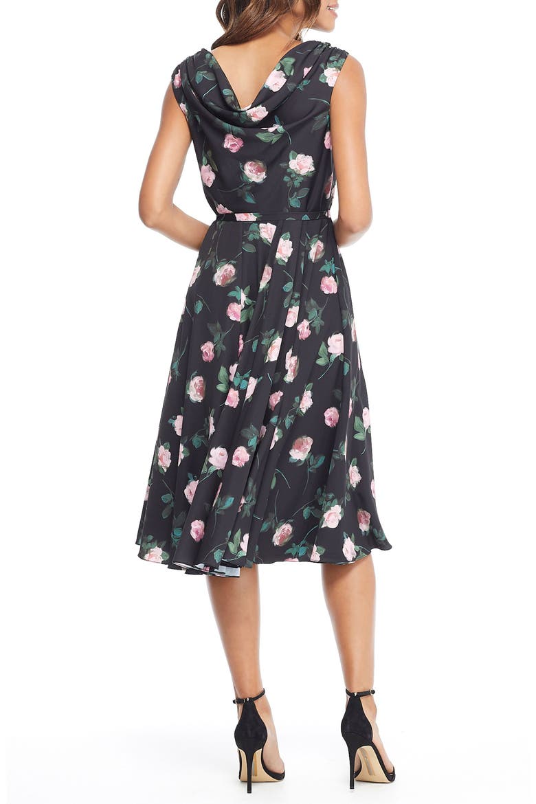 Sadie Cowl Back Satin Dress, Alternate, color, BLACK/ SUGAR PLUM