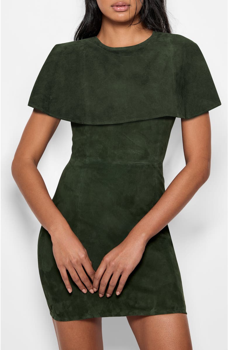 AS by DF Selene Stretch Suede Dress, Alternate, color, Military Green