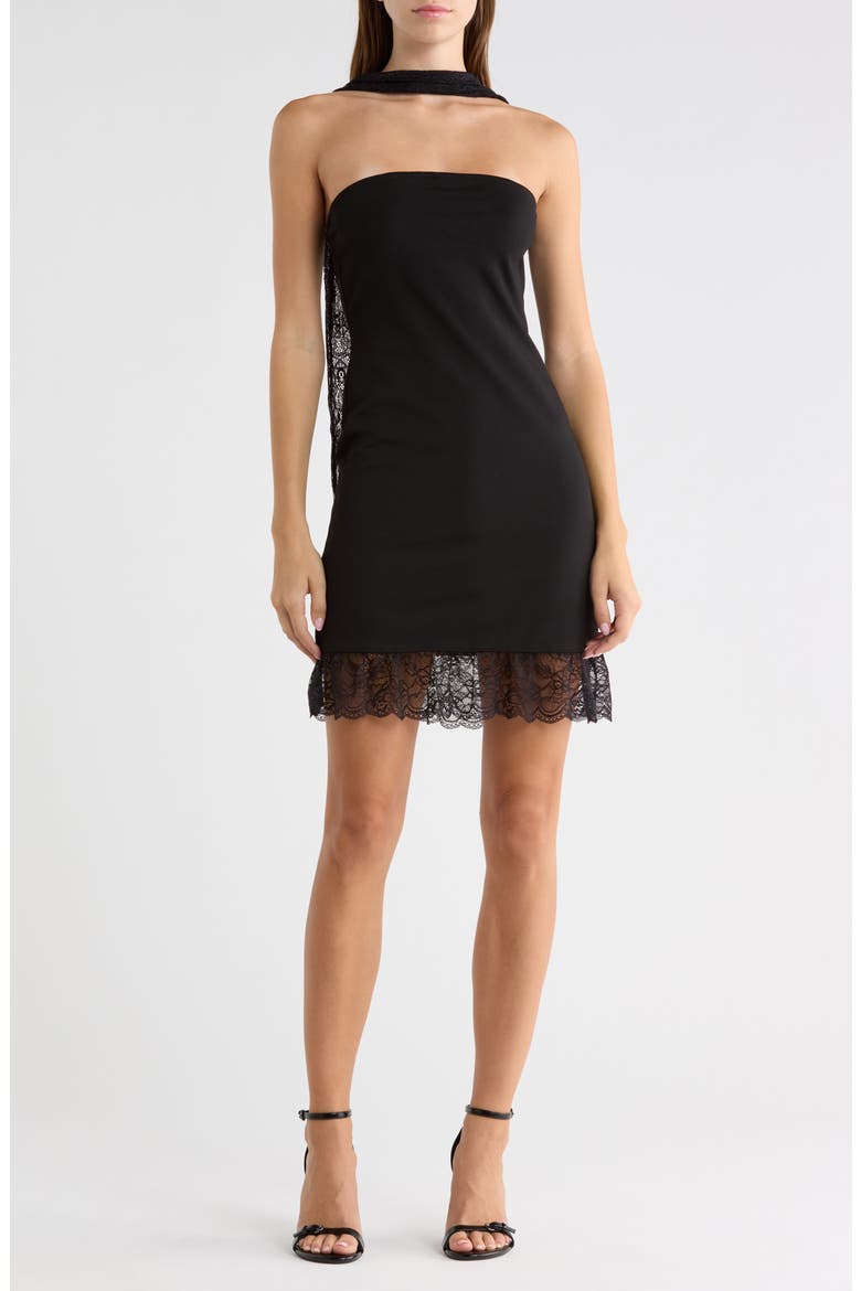 Lace Trim Tube Dress with Scarf, Main, color, BLACK