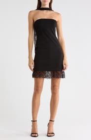Madden Girl Lace Trim Tube Dress with Scarf