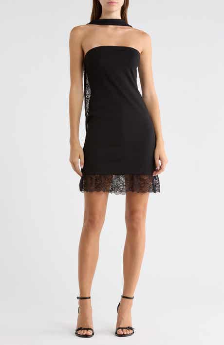 Lace Trim Tube Dress with Scarf