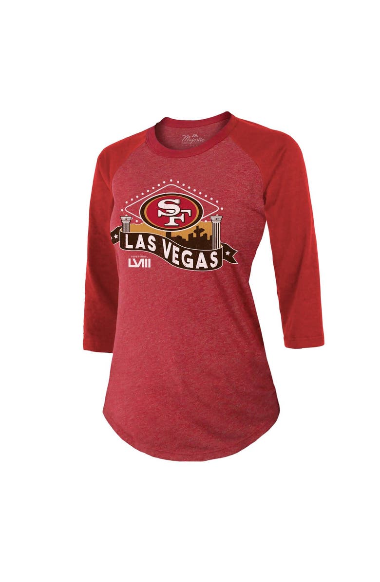 Majestic Threads Women's Majestic Threads  Scarlet San Francisco 49ers Super Bowl LVIII Vegas Raglan 3/4-Sleeve Tri-Blend T-Shirt, Alternate, color, 