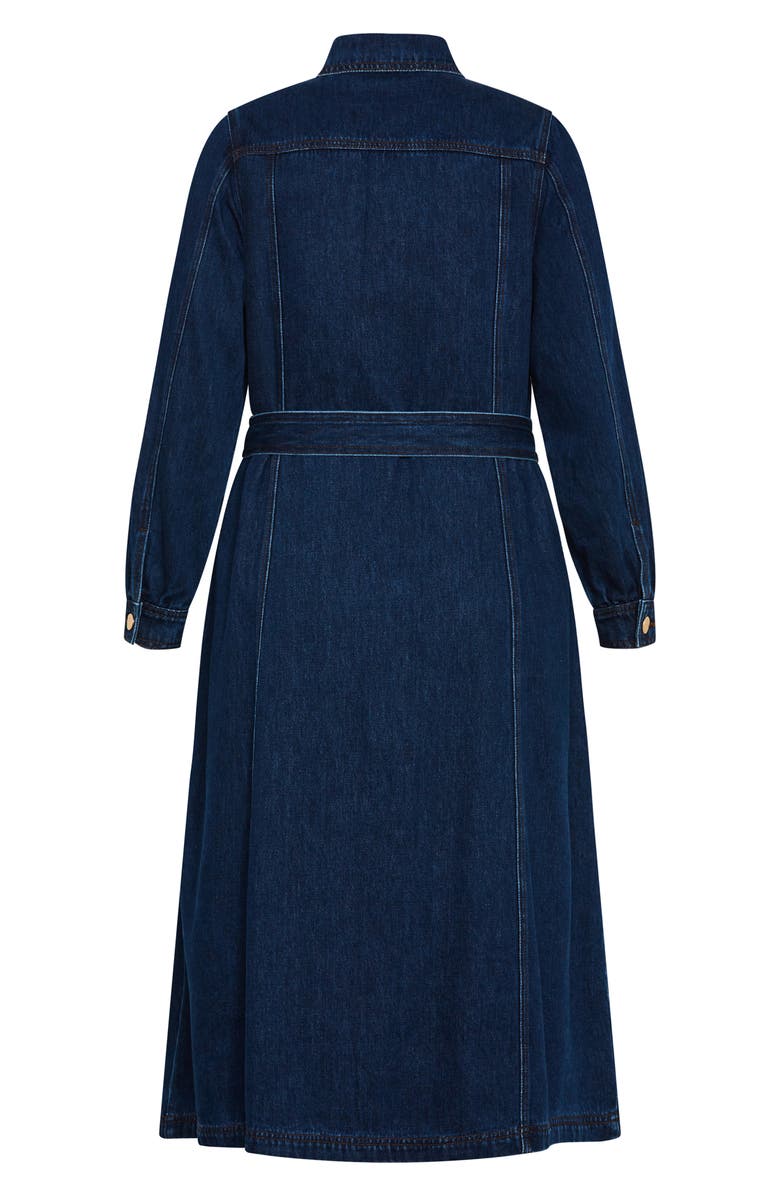 City Chic Oaklyn Belted Long Sleeve Denim Dress, Alternate, color, Mid Denim