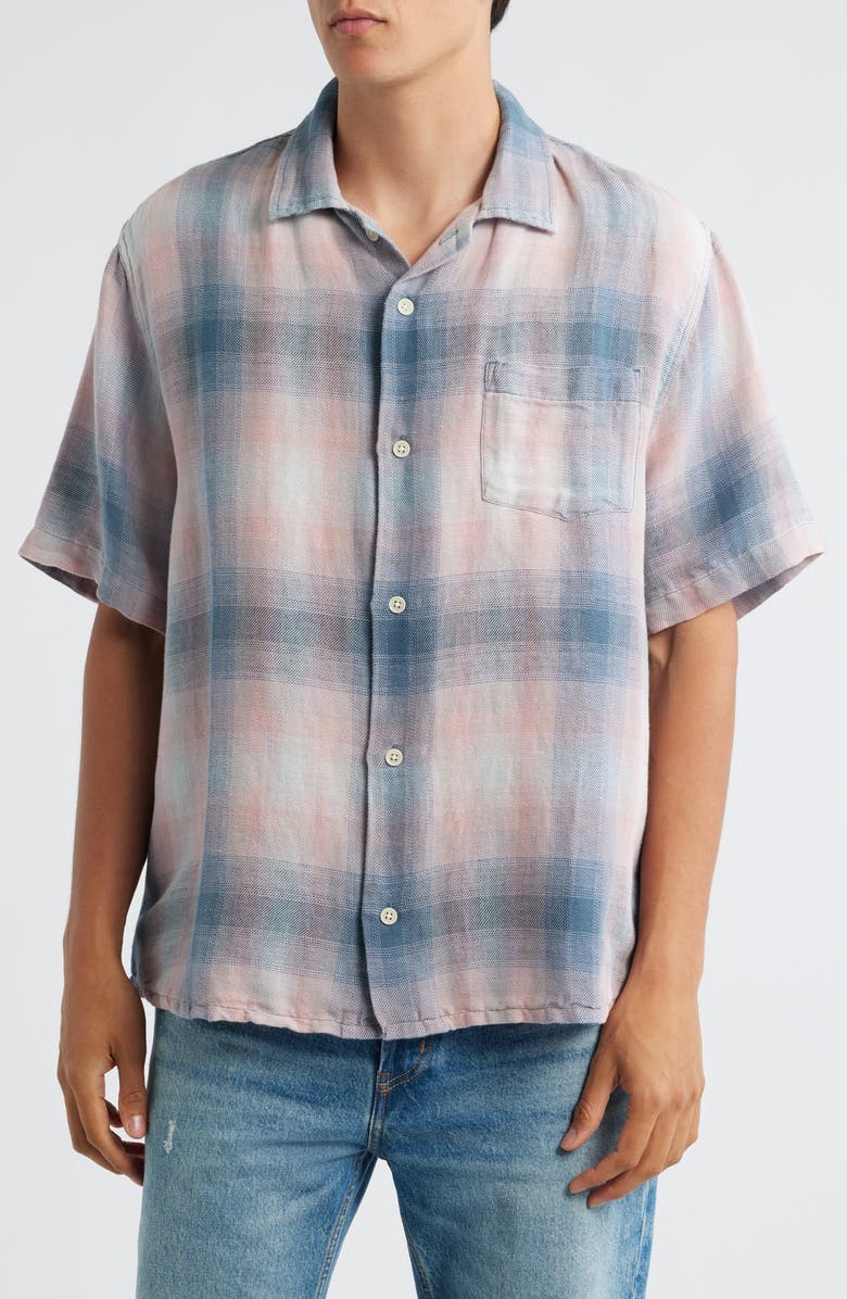 Corridor Bethany Plaid Linen & Cotton Button-Up Shirt, Main, color, Blue