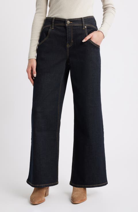 Curve Yoke High Waist Wide Leg Jeans