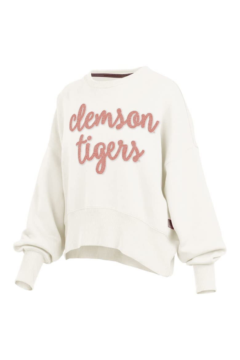 Women's Pressbox Cream Clemson Tigers Chelsea Oversized Pullover Sweatshirt, Alternate, color, Cream