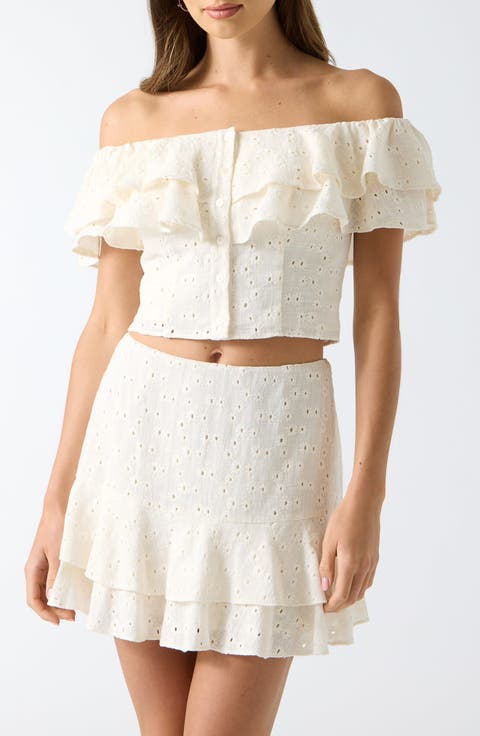 Sade Eyelet Off the Shoulder Crop Top