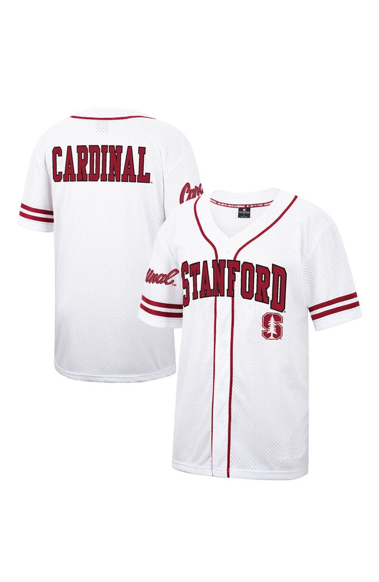 COLOSSEUM Men's Colosseum White Stanford Cardinal Free Spirited Mesh Button-Up Baseball Jersey, Main, color, 