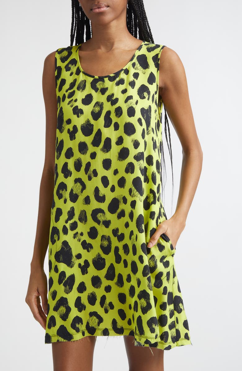 R13 Sleeveless Cheetah Print Cupro Mini Slipdress, Alternate, color, Yellow Cheetah Print