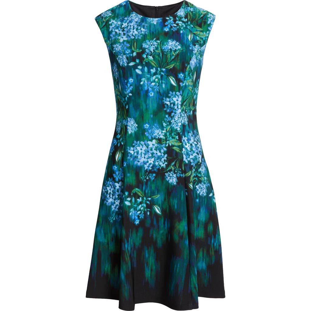 Connected Apparel Floral Sleeveless A-line Dress In Blue