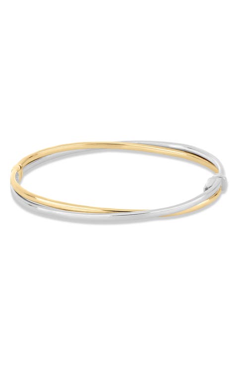 14K Gold Two Tone Double Bangle Bracelet
