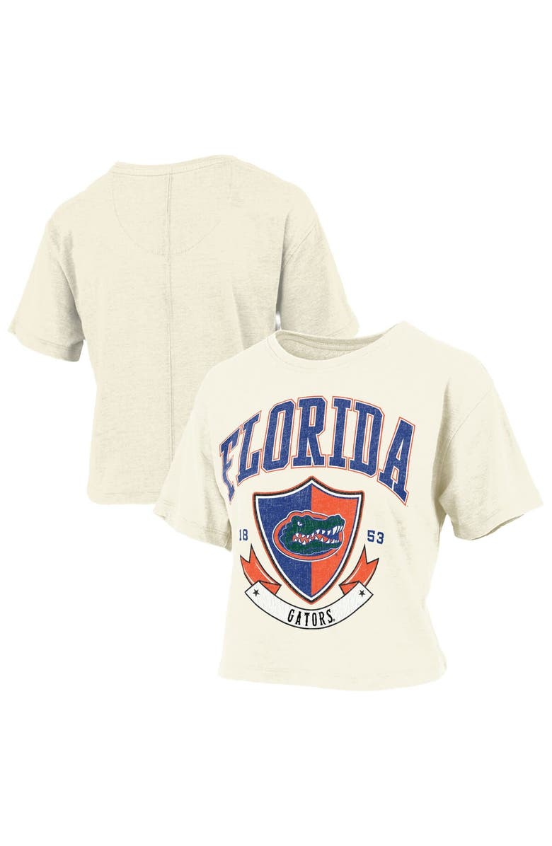 PRESSBOX Women's Pressbox Cream Florida Gators Buckler Vintage Cropped T-Shirt, Main, color, Cream