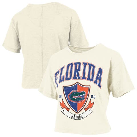 Women's Pressbox Cream Florida Gators Buckler Vintage Cropped T-Shirt