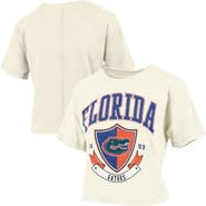 PRESSBOX Women's Pressbox Cream Florida Gators Buckler Vintage Cropped T-Shirt