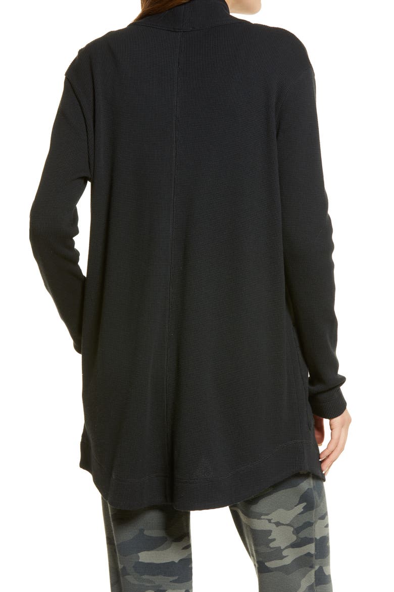 Waffle Open Cardigan, Alternate, color, BLACK