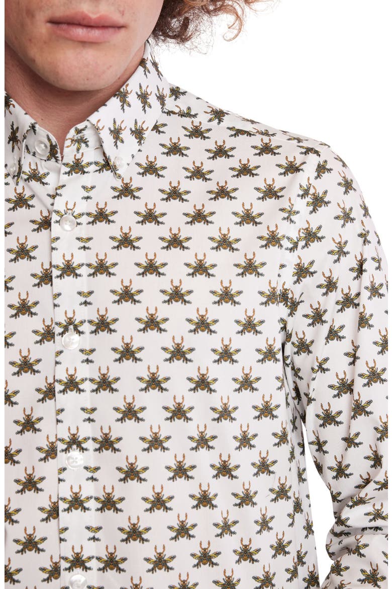 Brian Beetle Print Stretch Cotton Dress Shirt, Alternate, color, WHITE BEES
