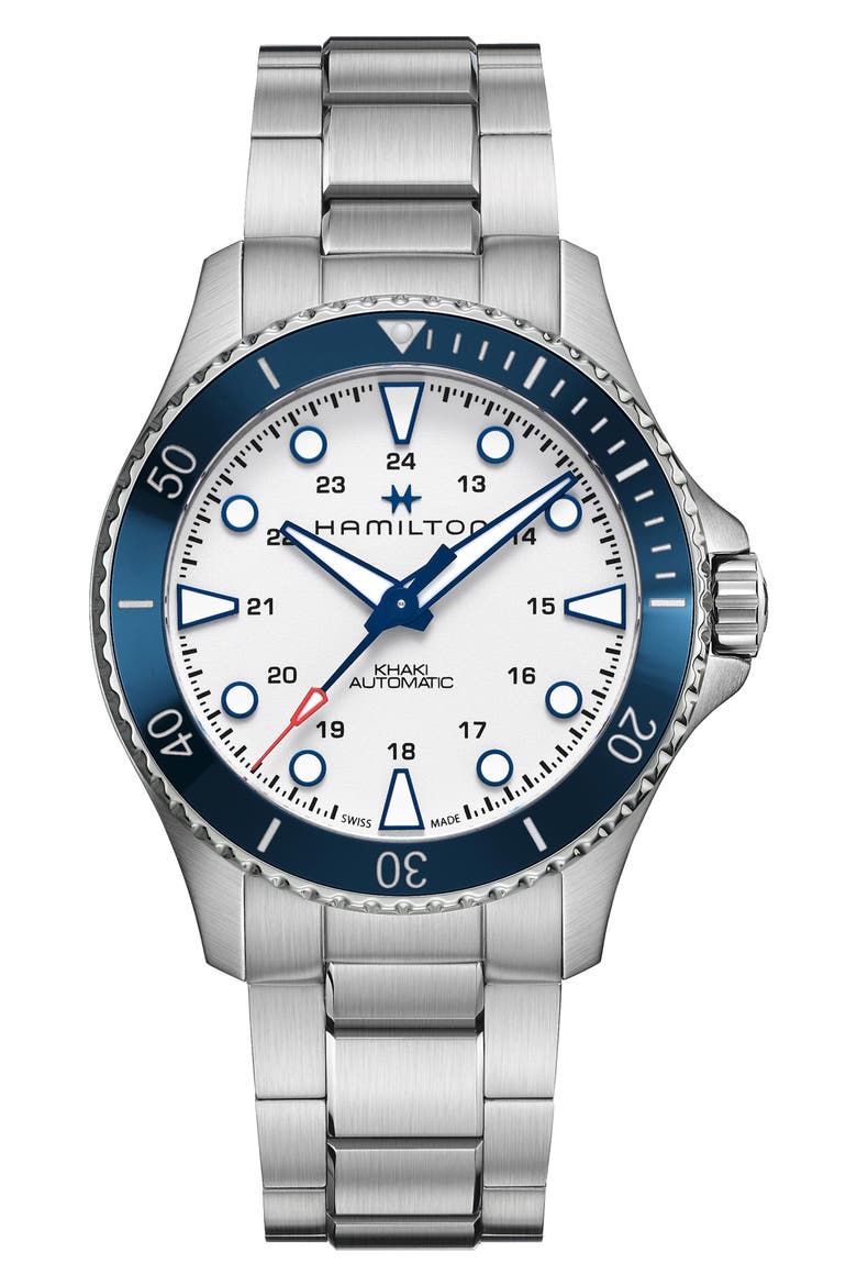 Khaki Navy Scuba Automatic Bracelet Watch, 43mm, Main, color, SILVER