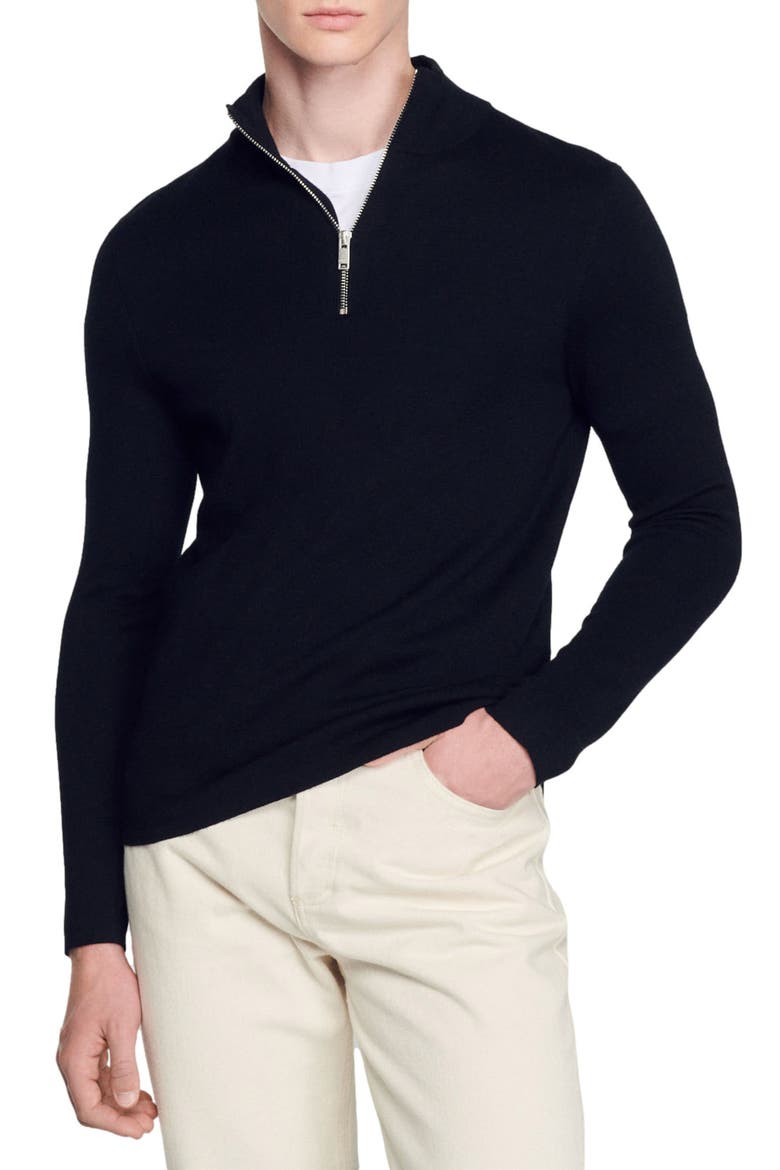 Wool sweater with zip collar, Main, color, CARBON BLACK