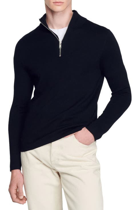 Wool sweater with zip collar