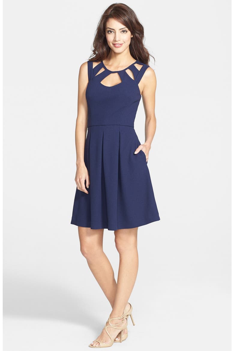 Cutout Fit & Flare Dress, Alternate, color, NAVY