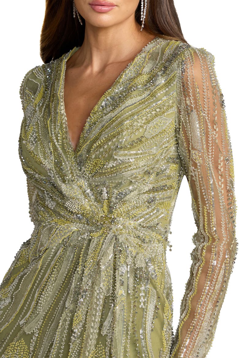 Hand Embellished V-Neck Column Gown, Alternate, color, Pistachio