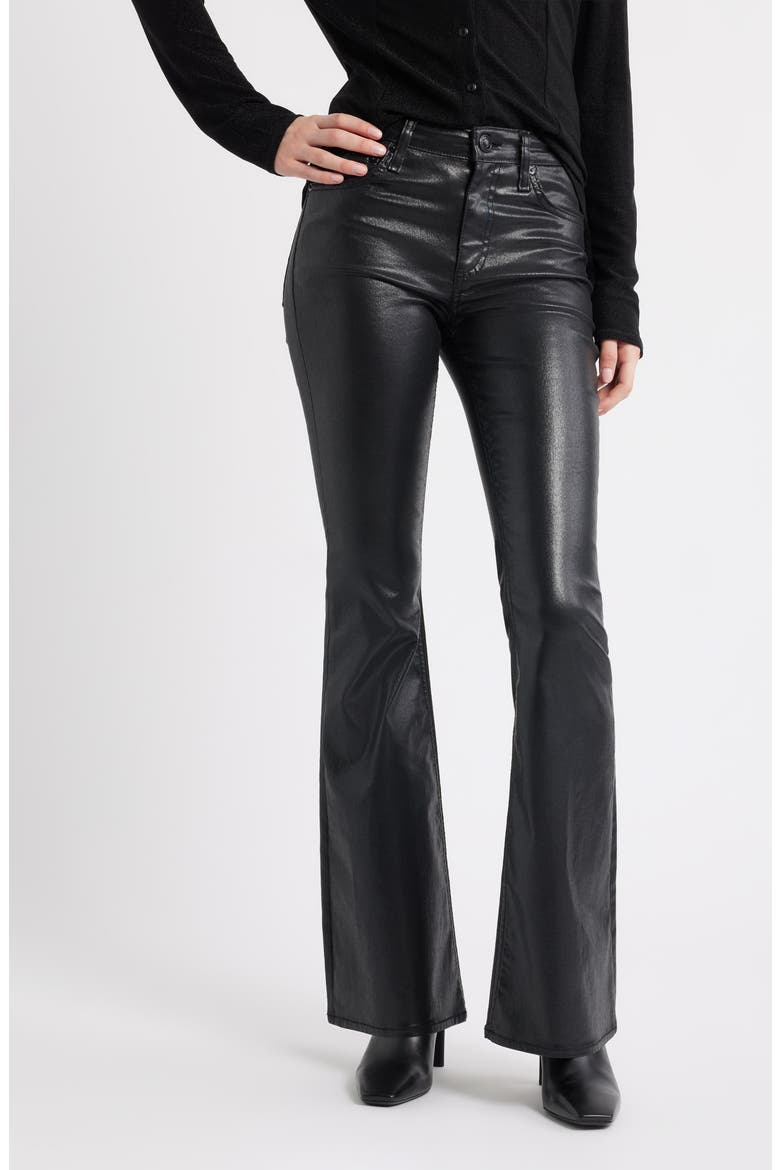 Flexi Dahlia Coated Mid Rise Flare Jeans, Main, color, BLACK COATED