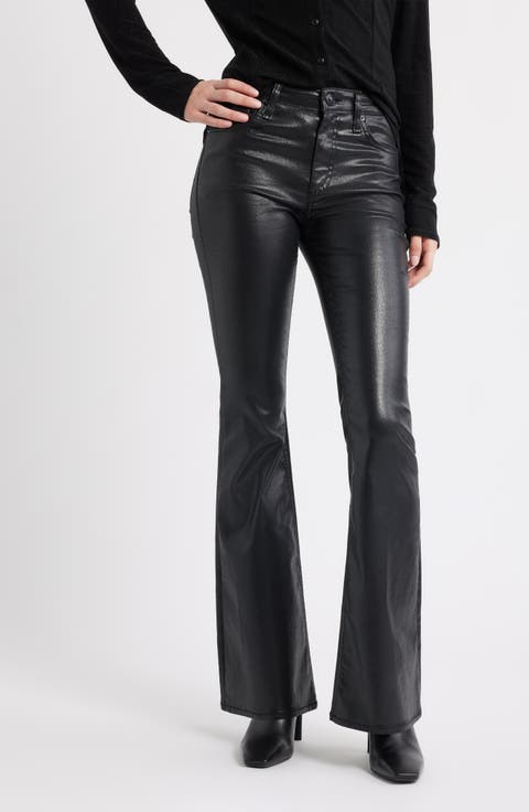 Flexi Dahlia Coated Mid Rise Flare Jeans (Black Coated)