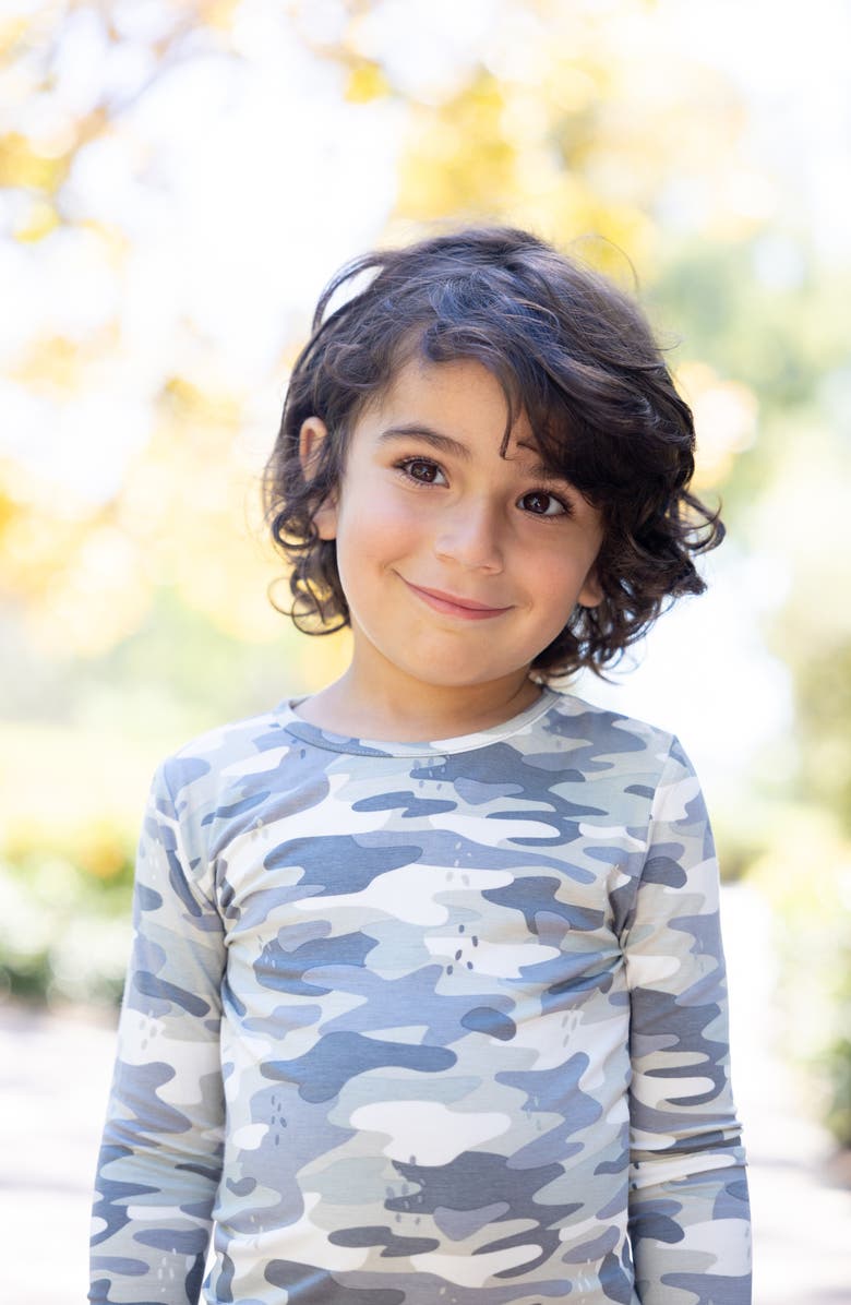 Bellabu Bear Kids' Grey Camo Fitted Two-Piece Pajamas, Alternate, color, 