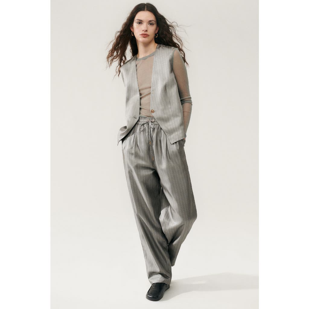 Shop Silk Laundry Twill Slouch Vest Moon Pinstripe