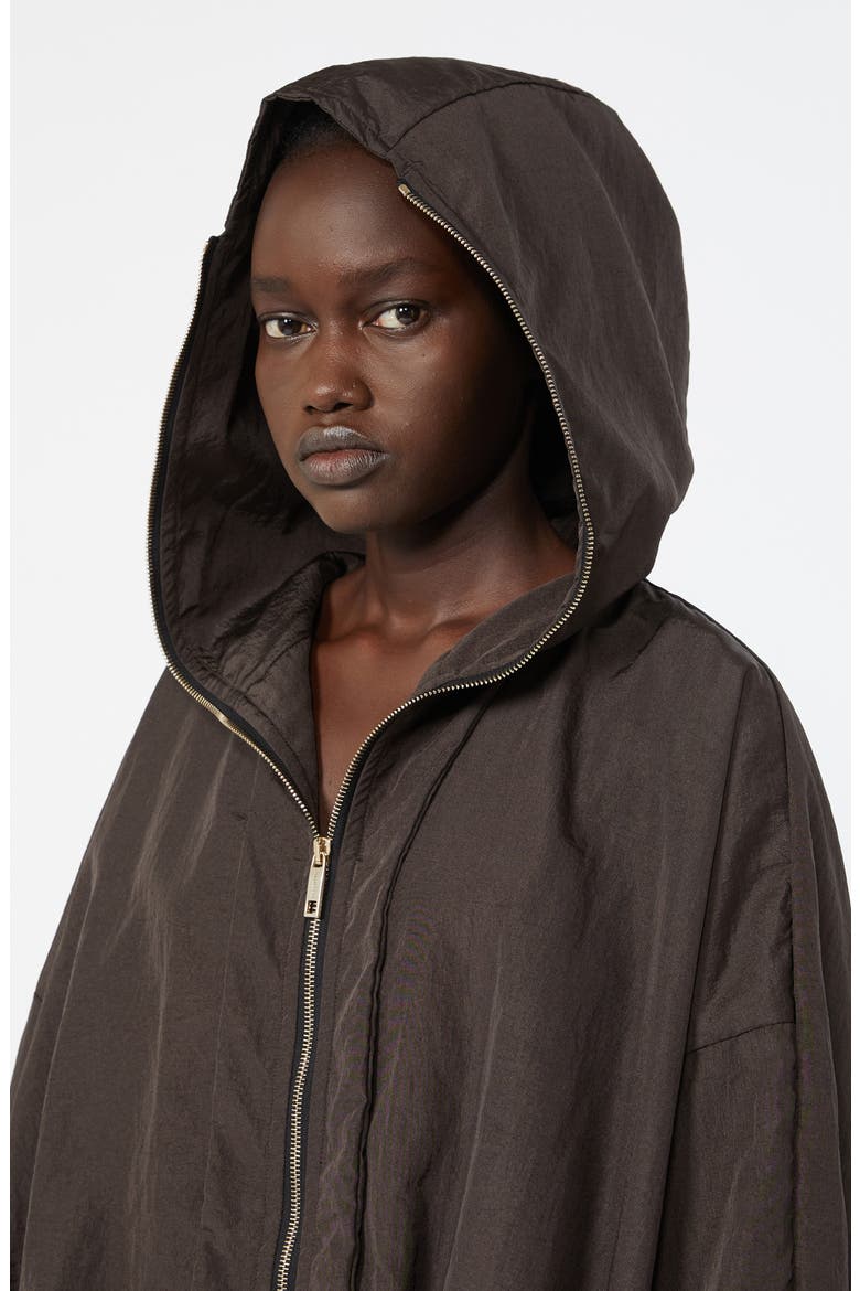 Water Repellent Oversize Hooded Rain Jacket, Alternate, color, DARK BROWN