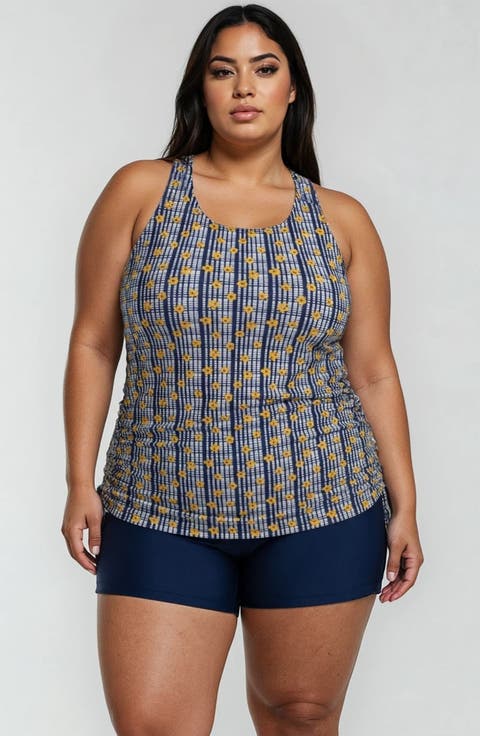 Plus Size Maya Tankini Swim Top Removable Cups and Navy Swim Shorts Set