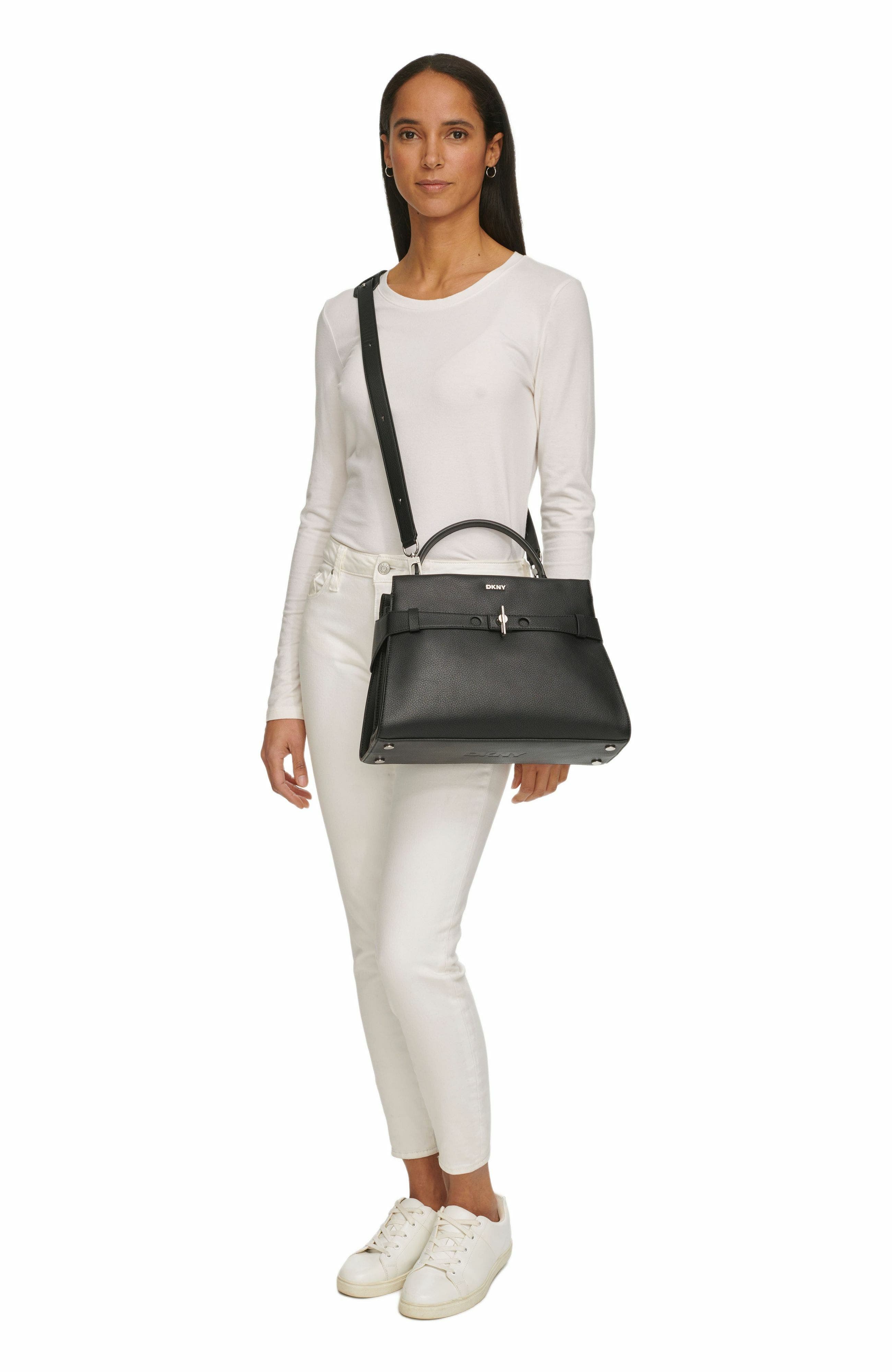 DKNY Bleeker Large Satchel, Alternate, color, Black/Silver