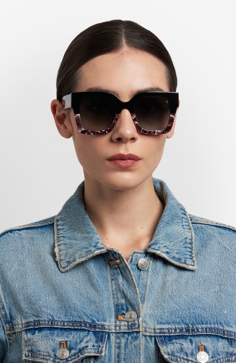 Stuart Weitzman 51mm Gradient Square Sunglasses, Alternate, color, Black Black White