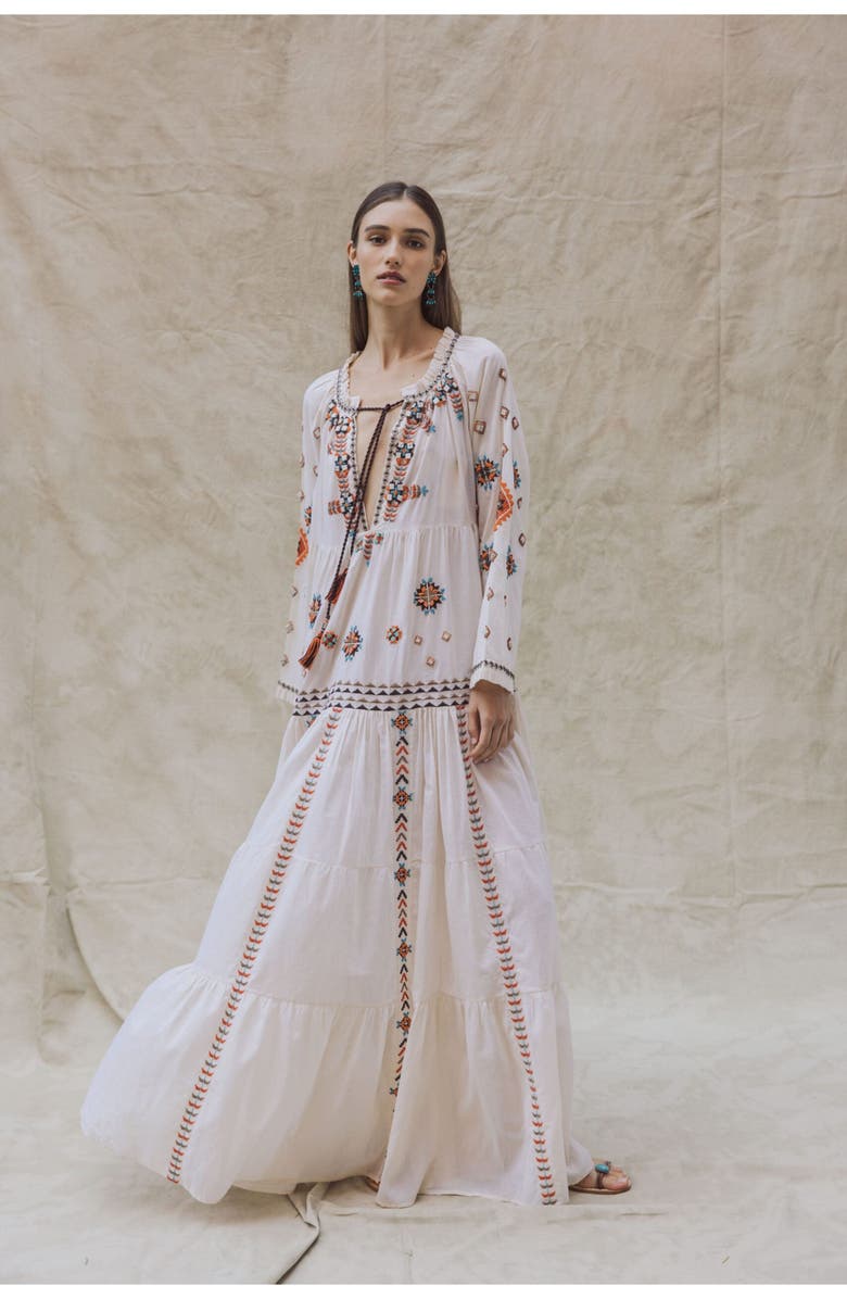 Fortela Arsia Navajo Crochet Caftano Dress, Alternate, color, Beige