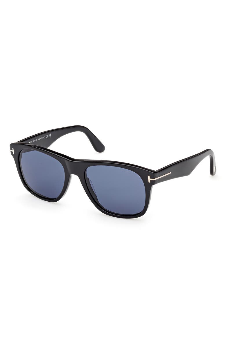 TOM FORD Marlon 55mm Square Sunglasses, Alternate, color, Shiny Black/ Blue Lenses