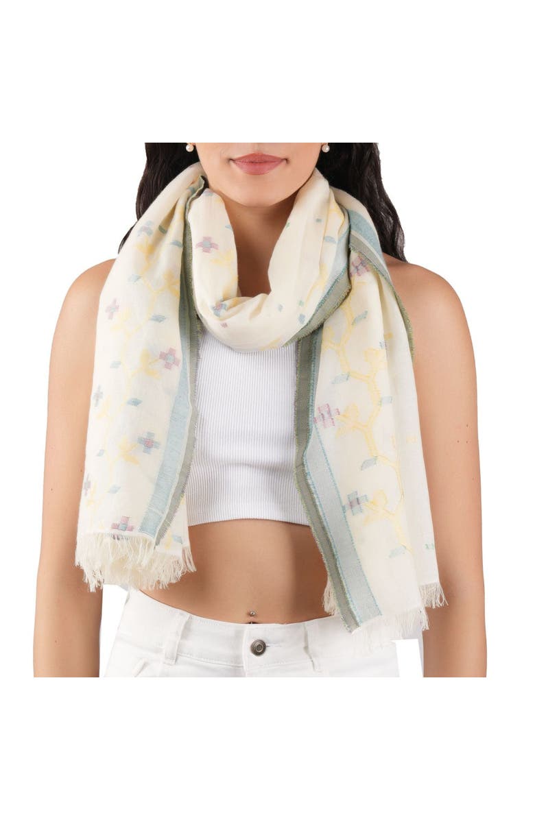 Vismaya Florette Woven Cotton Scarf, Main, color, Ecru