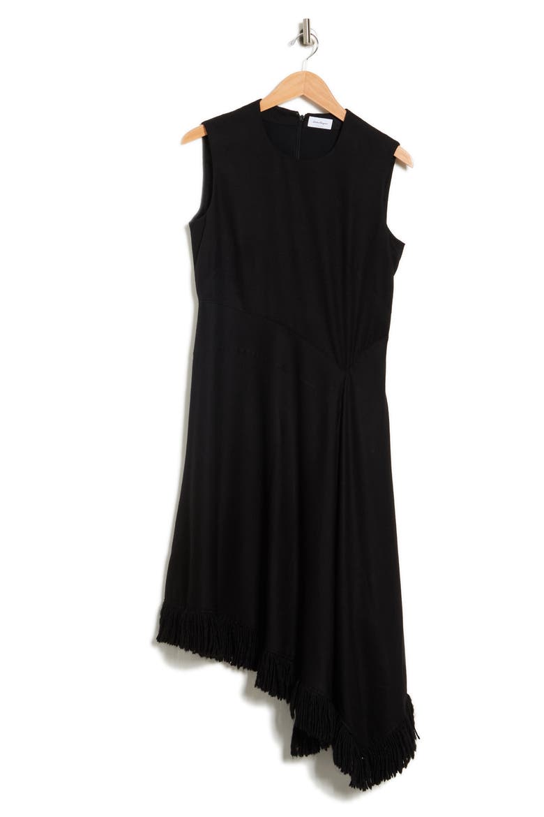 Fringe Hem Cashmere Blend Dress, Alternate, color, BLACK
