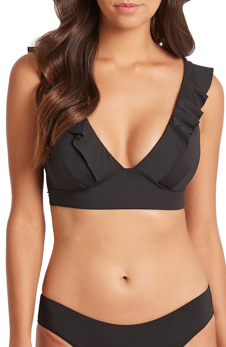 Sea Level Frill Bikini Top, Main, color, Black