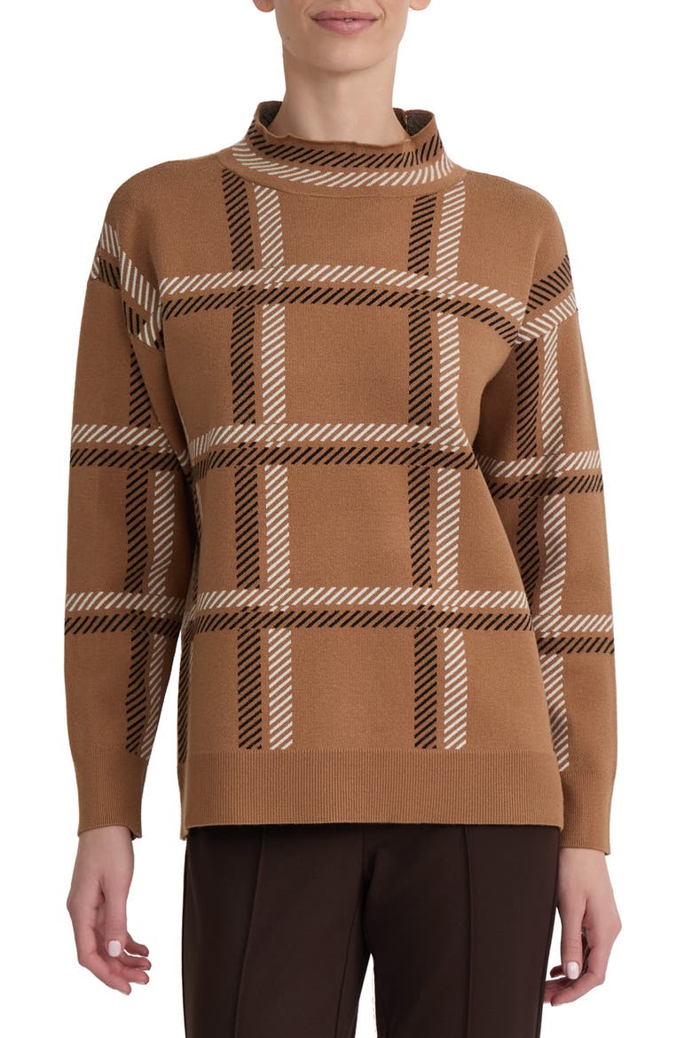 Plaid Jacquard Mock Neck Sweater, Main, color, CARAMEL MULTI